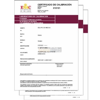 Certificados de Calibración ENAC -  SENSORES DE PRESION / MANÓMETROS BG