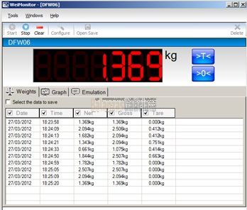 Programa PC "BG-Monitor" para monitorizar y grabar las pesadas realizadas sobre la balanza conectada en tiempo real.