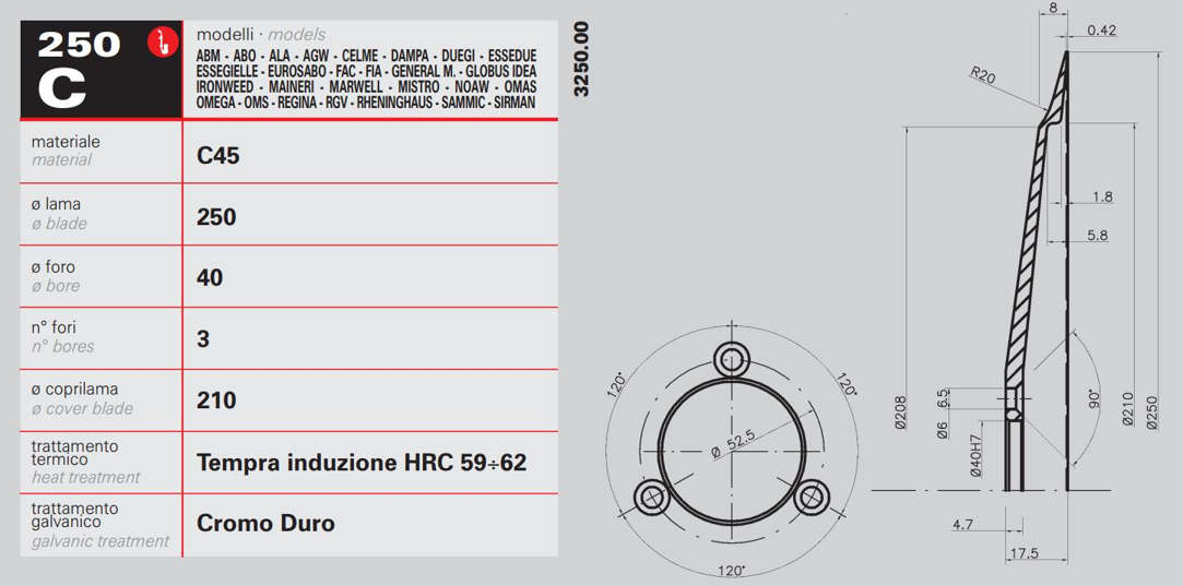 Cuchilla Circular 220mm - Diametro Interno 25.4 -4 Agujeros -Cubierta 180mm C45